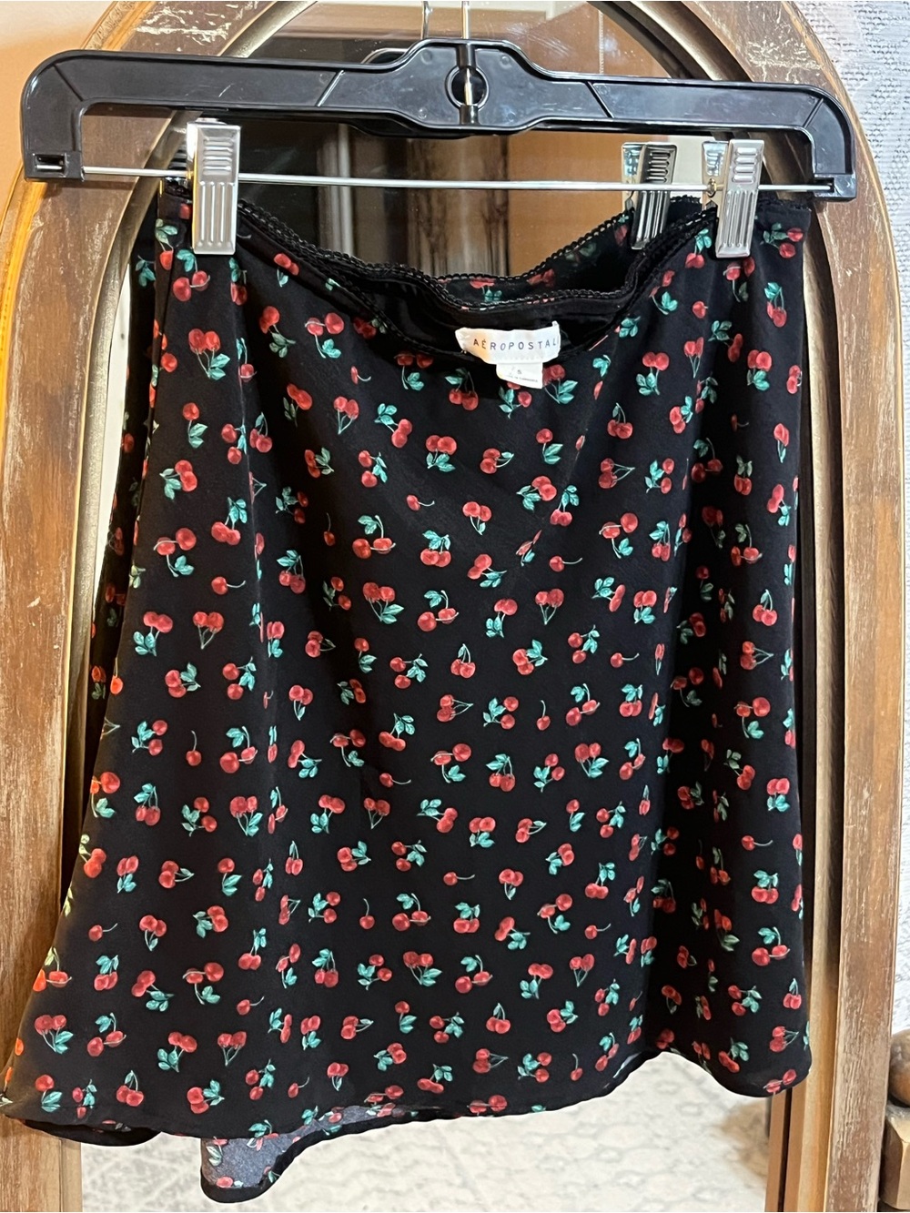 Aeropostale Black Mini Skirt with Red Cherry Print